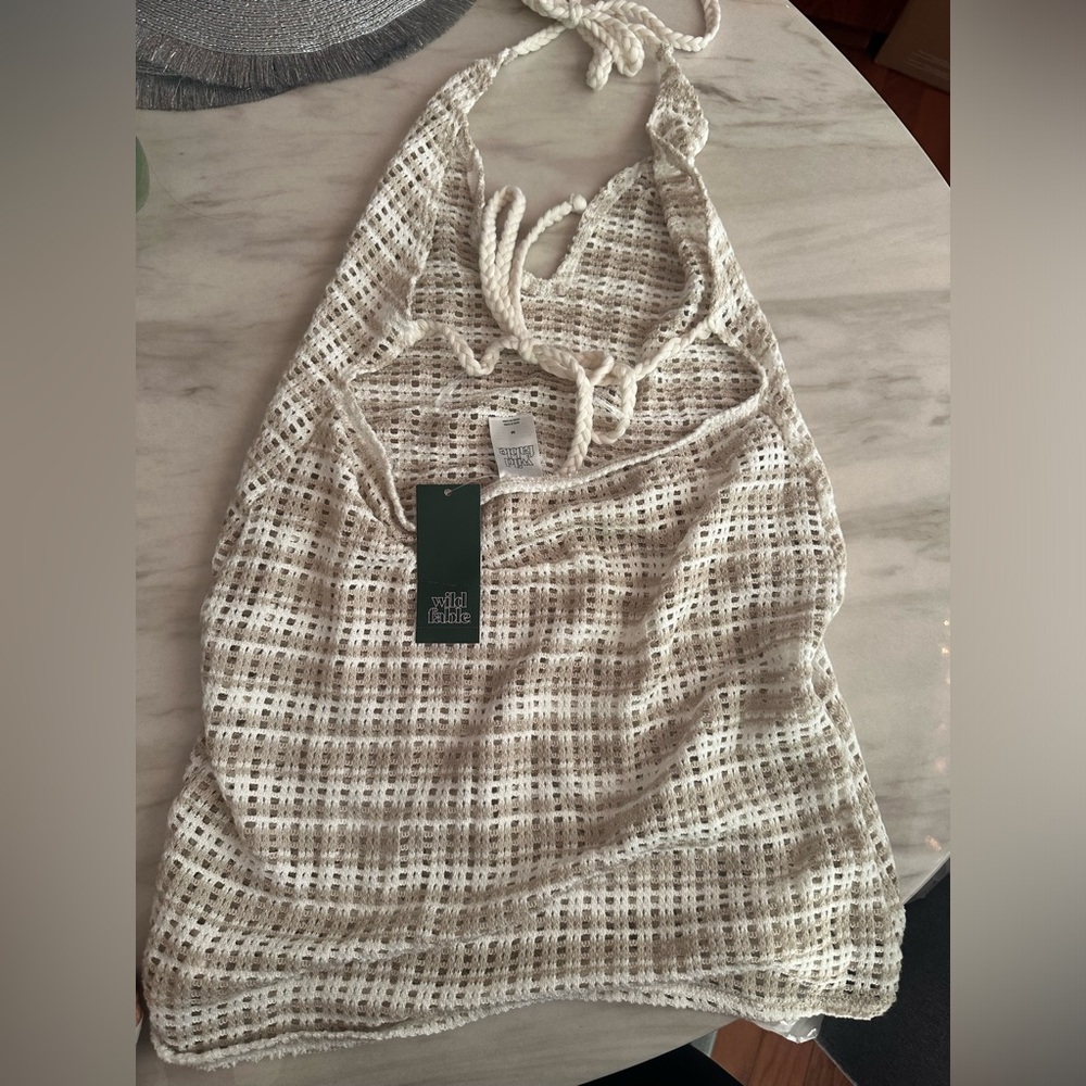 wild fable Cream Open-Knit Halter beach cover up dress sz M